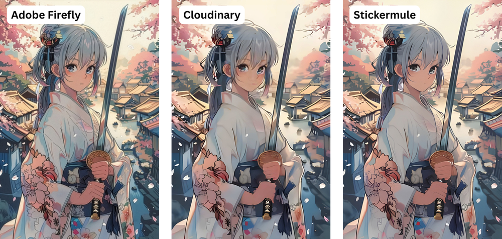 Increase anime resolution with Adobe Firefly, Cloudinary and Stickermule