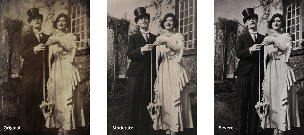 Old photos restored with PicWish without colorization